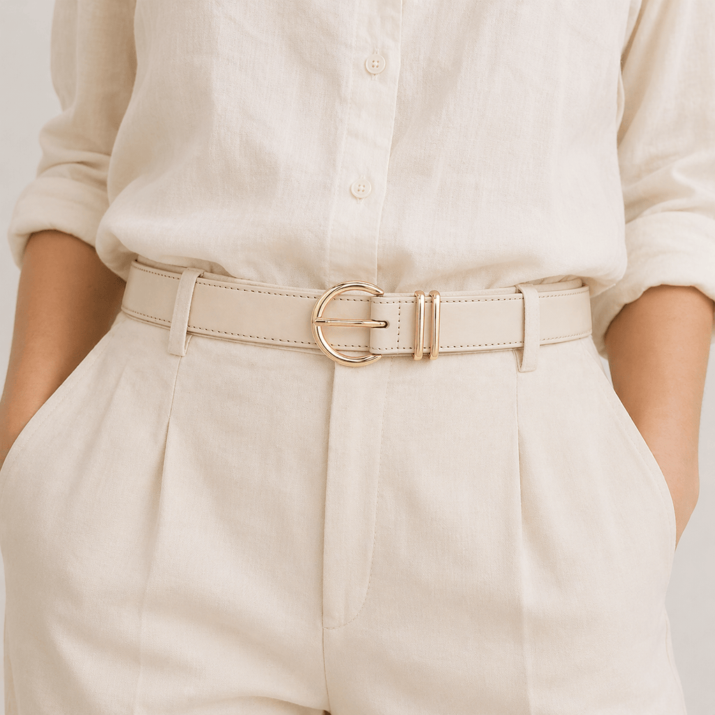 Ceinture en cuir beige femme - JULFAN