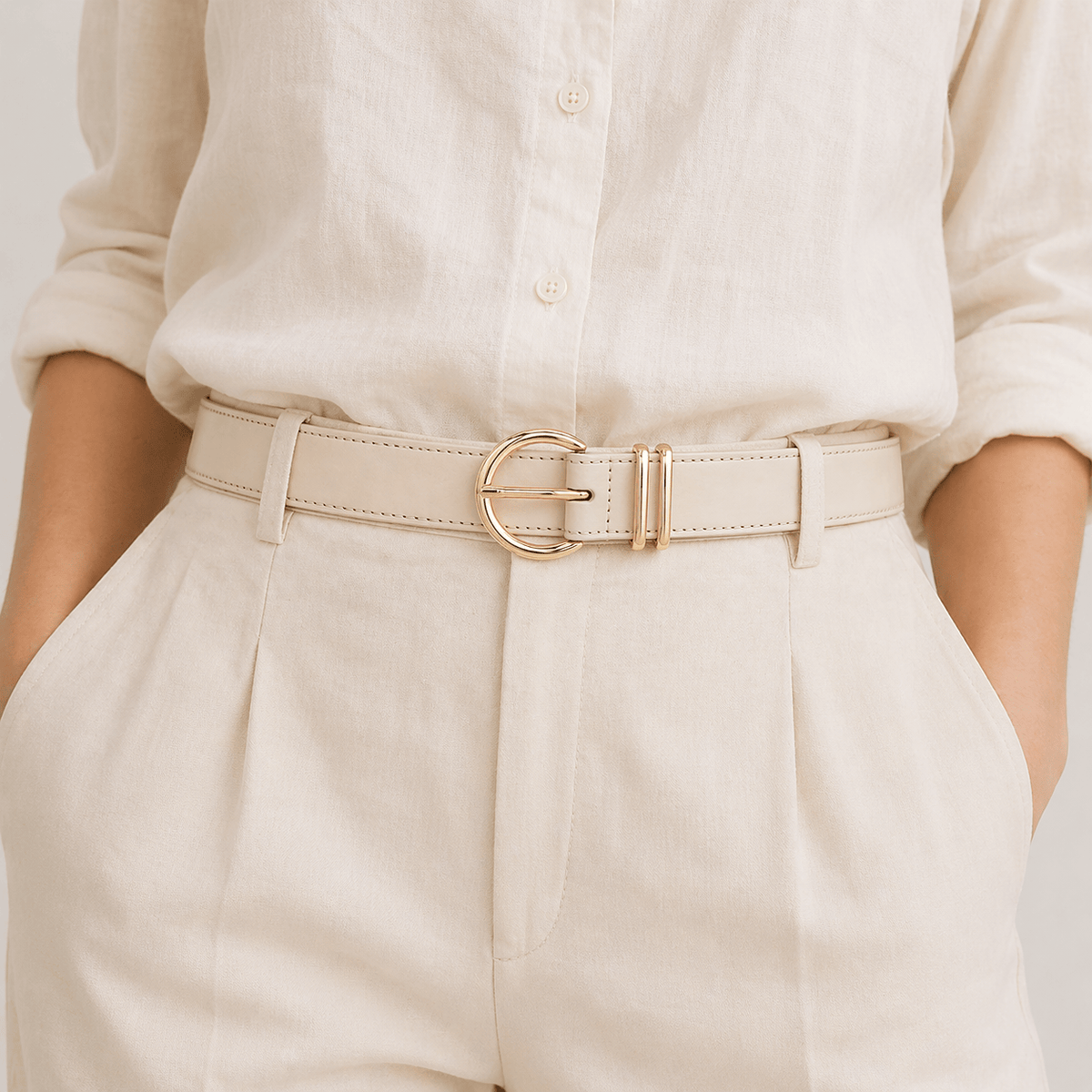 Ceinture en cuir beige femme - JULFAN