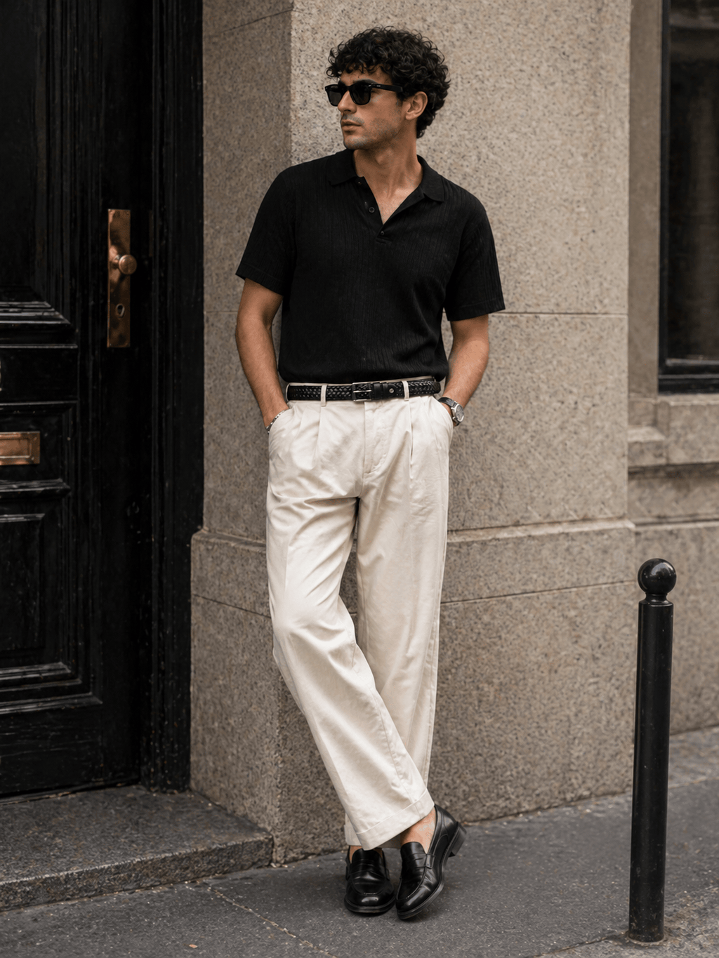 Ceinture tressée cuir noir homme - FABRON